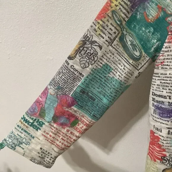 Vintage Y2K Artsy Eclectic Colorful Graphic Newsprint Oversized Shirt Large - Picture 9 of 12